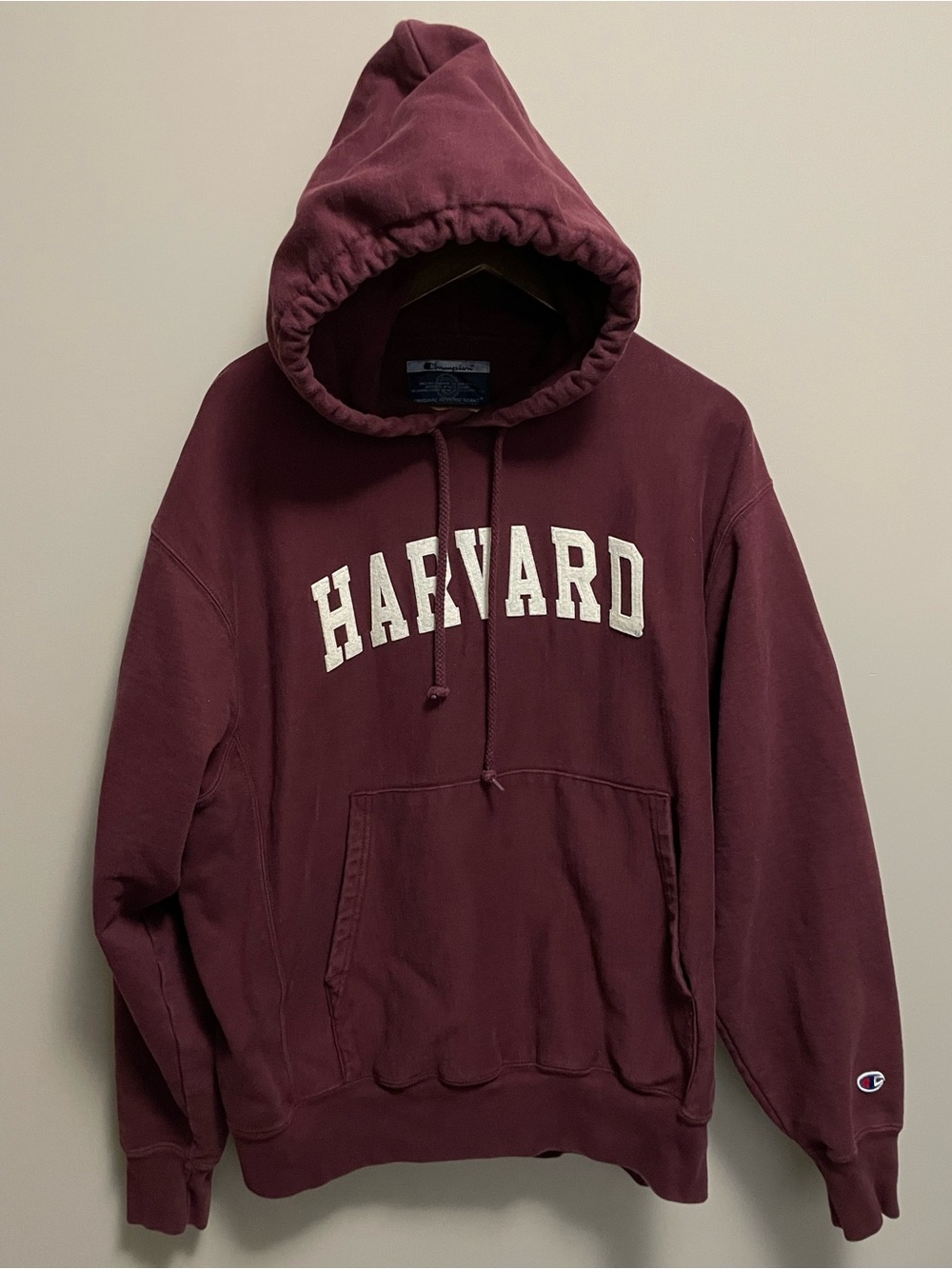 Champion Harvard Burgundy Reverse Weave Hoodie Men Women Large